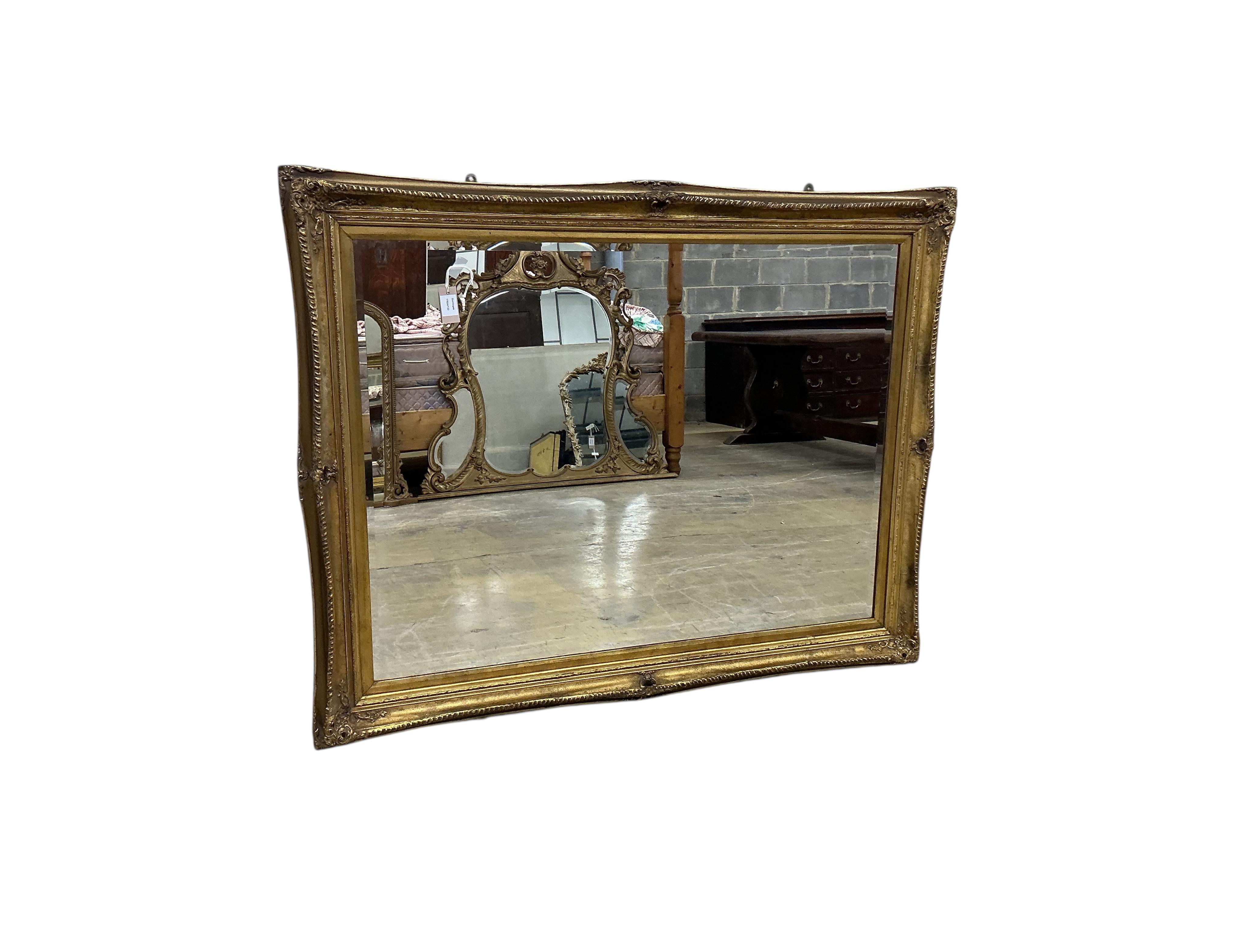 A Victorian style rectangular gilt framed wall mirror, width 146cm, height 116cm